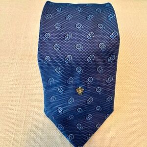 Versace Blue Italian Silk Tie featuring Versace Logo > Gold Medusa Head